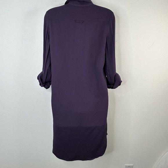 NWT Lacoste Women's Shift Shirt Dress Purple Midi Long Sleeve or Roll Sleeve 2 - Picture 4 of 11